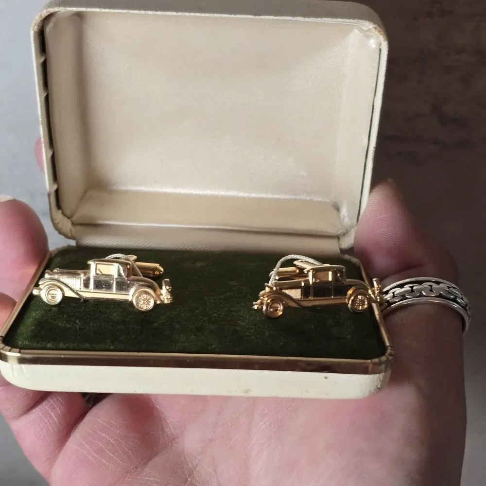 Vintage Cufflinks Gold Sports Antique Car Classic Model A Men's Formal Wear MCM